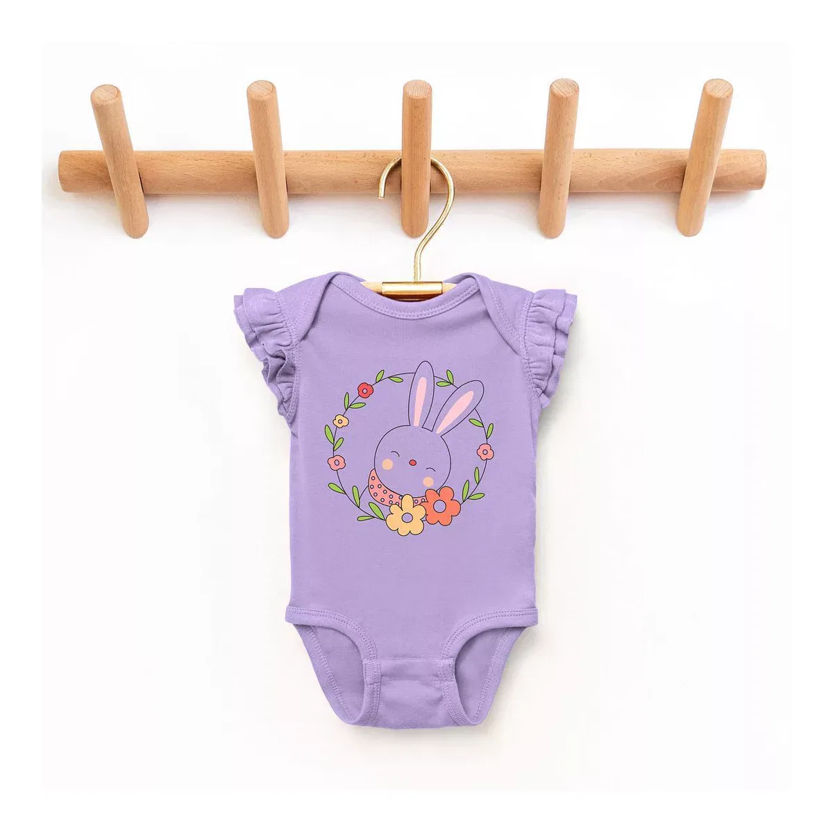 Детский боди с принтом Easter Bunny Flower Wreath The Juniper Shop, Lavender