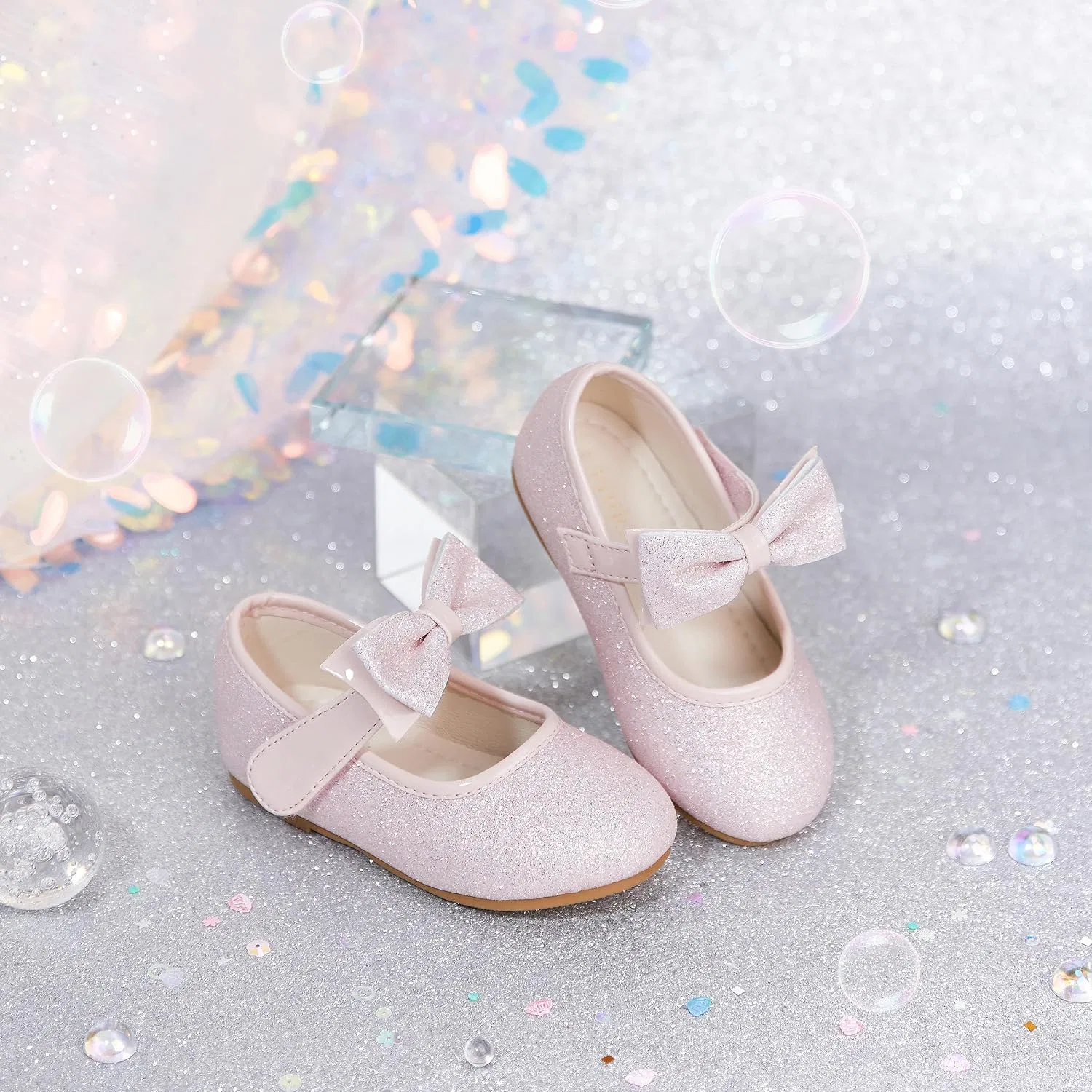 Детские туфли Мэри Джейн для девочек PHIRAMIN, Sparkly Glitter Light Pink — фото 4