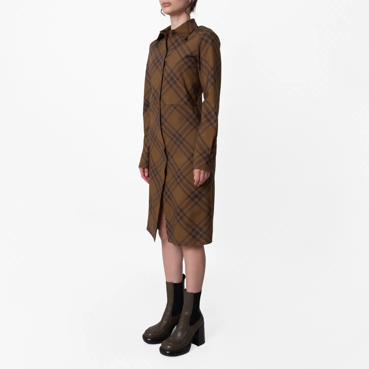 Платье-рубашка из шерстяной смесовой ткани с принтом Check Wool Blend Shirt Dress Burberry, Camp Ip Check — фото 4