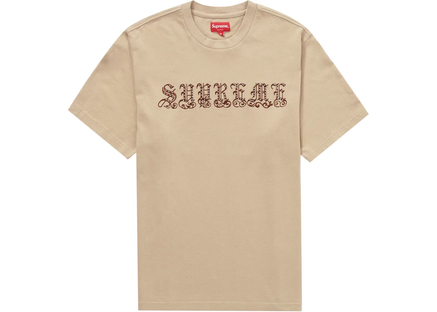 Мужская футболка с принтом Supreme Old English Rhinestone S/S Top, Tan