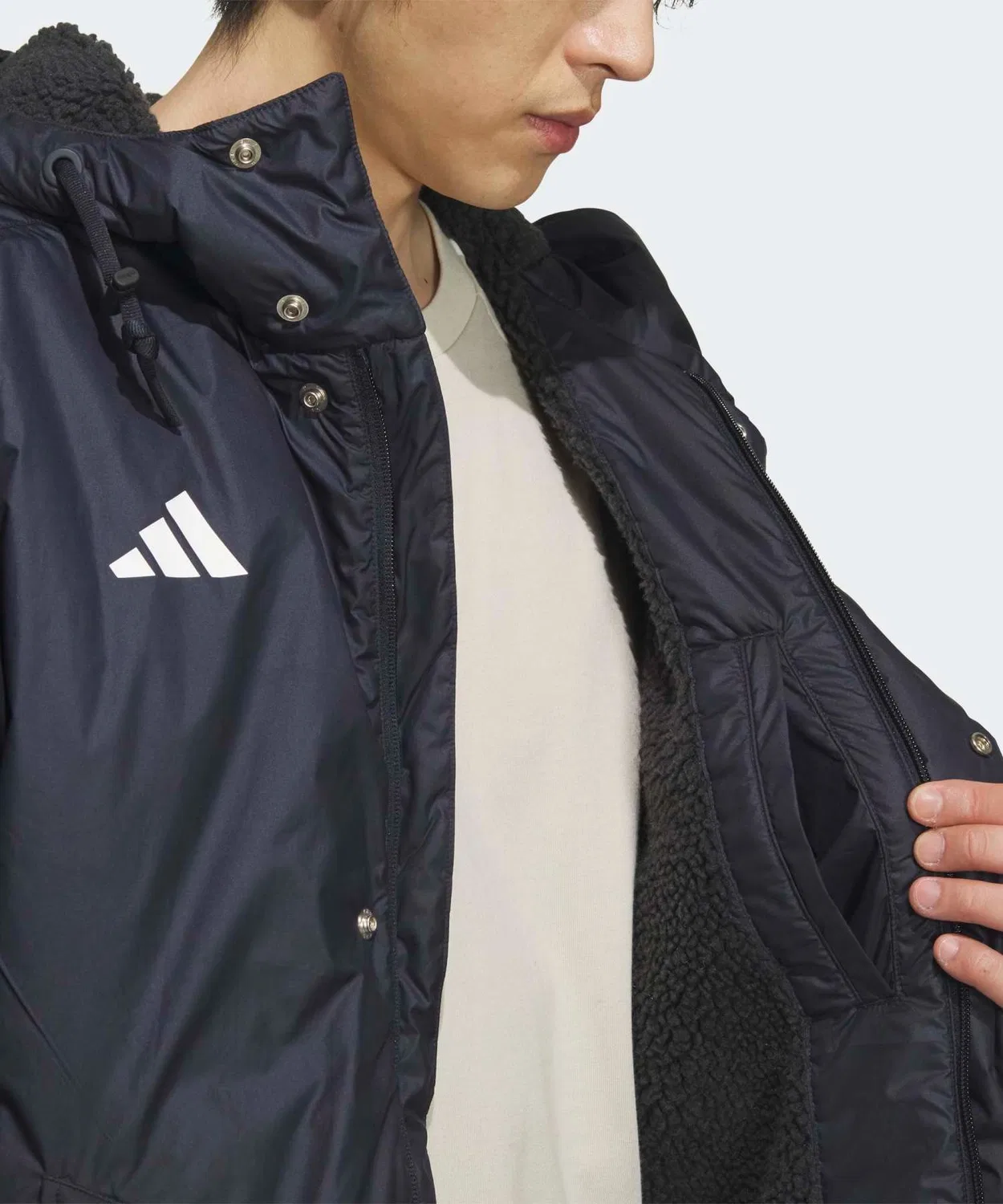 Мужское пальто с капюшоном Three Stripes Loose Fit Long ブルー Adidas, Синий — фото 4