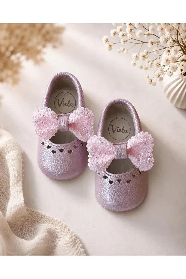 Детские мокасины из натуральной кожи Lilac genuine leather baby moccasins Viela Gift Atelier, Purple