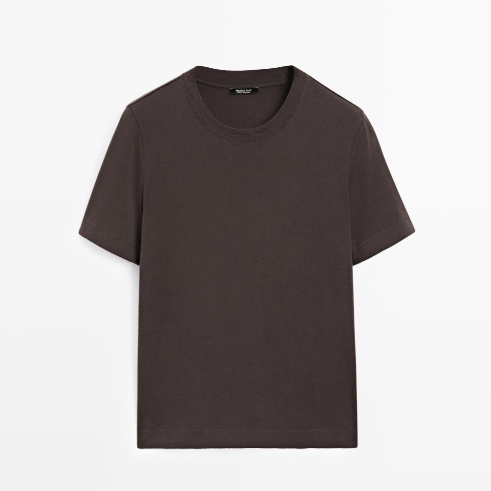 

Футболка Massimo Dutti 100% Cotton Interlock Crew Neck, коричневый