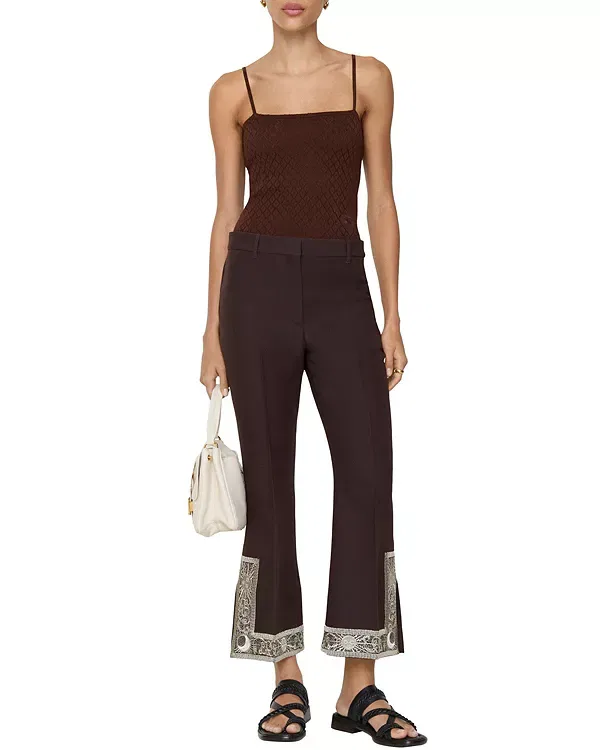 Женские брюки с вышивкой модель Cropped Embroidered Wool Silk Flared Trousers Burberry, Charred Brown