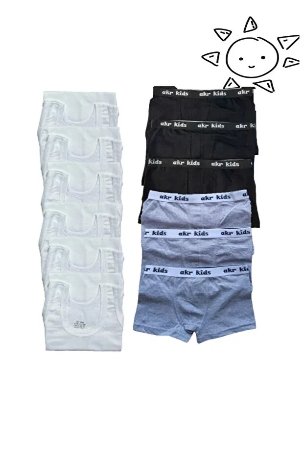 Детский комплект боксеров для мальчиков хлопковый 12 штук Generic Brands, White-Gray-Black