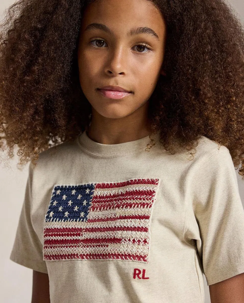 Детская футболка из хлопка, Bandera Tejida, Polo Ralph Lauren, кремовый — фото 3