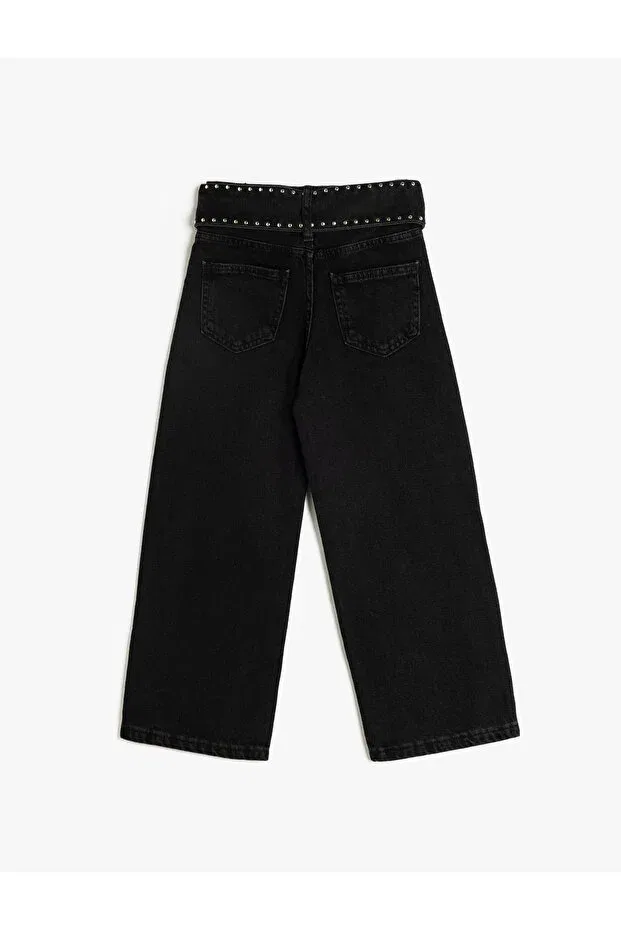 Детские джинсы для девочек широкие с поясом Koton, Black — фото 2