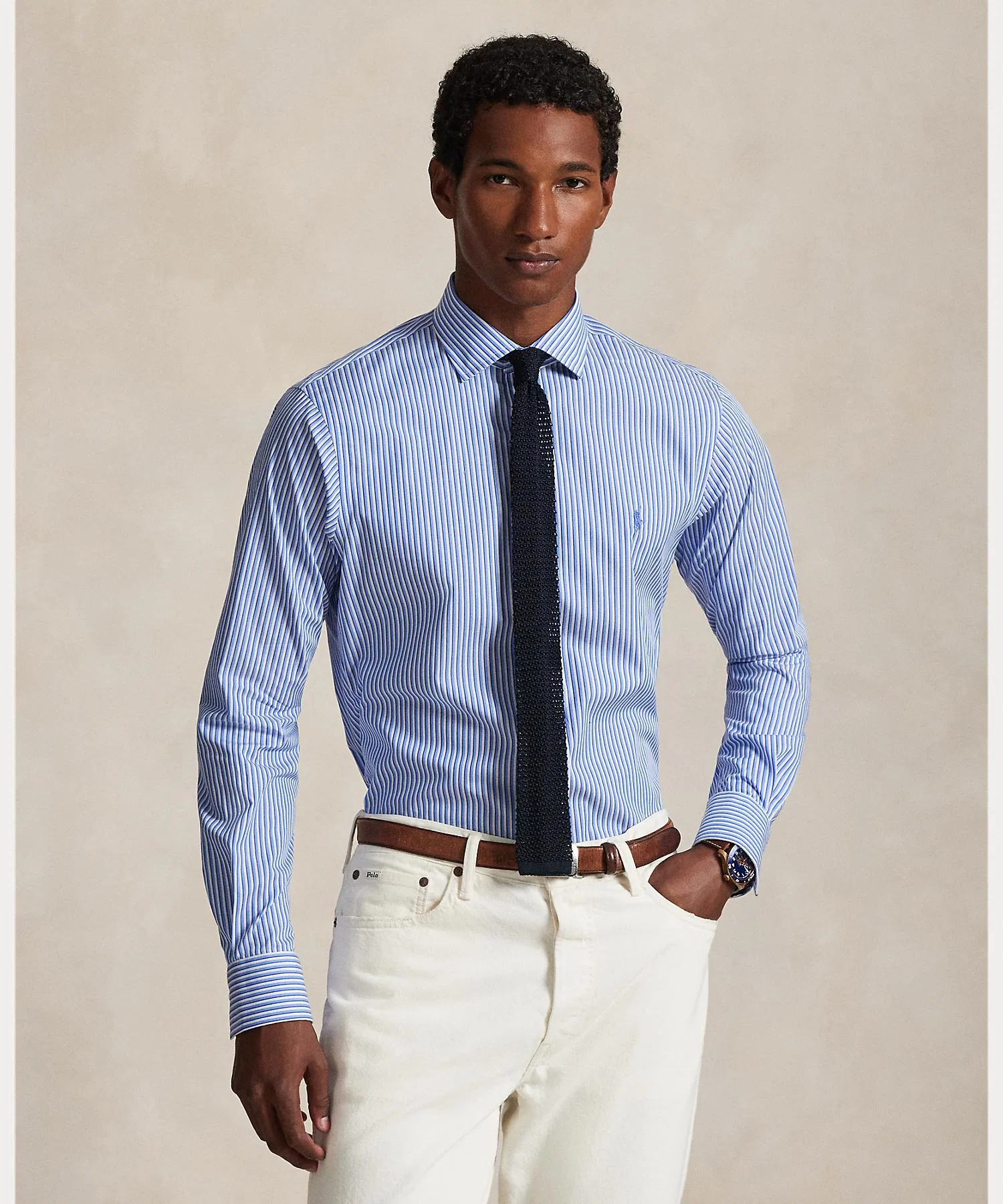 Мужская рубашка в полоску POLO RALPH LAUREN Custom Fit синяя