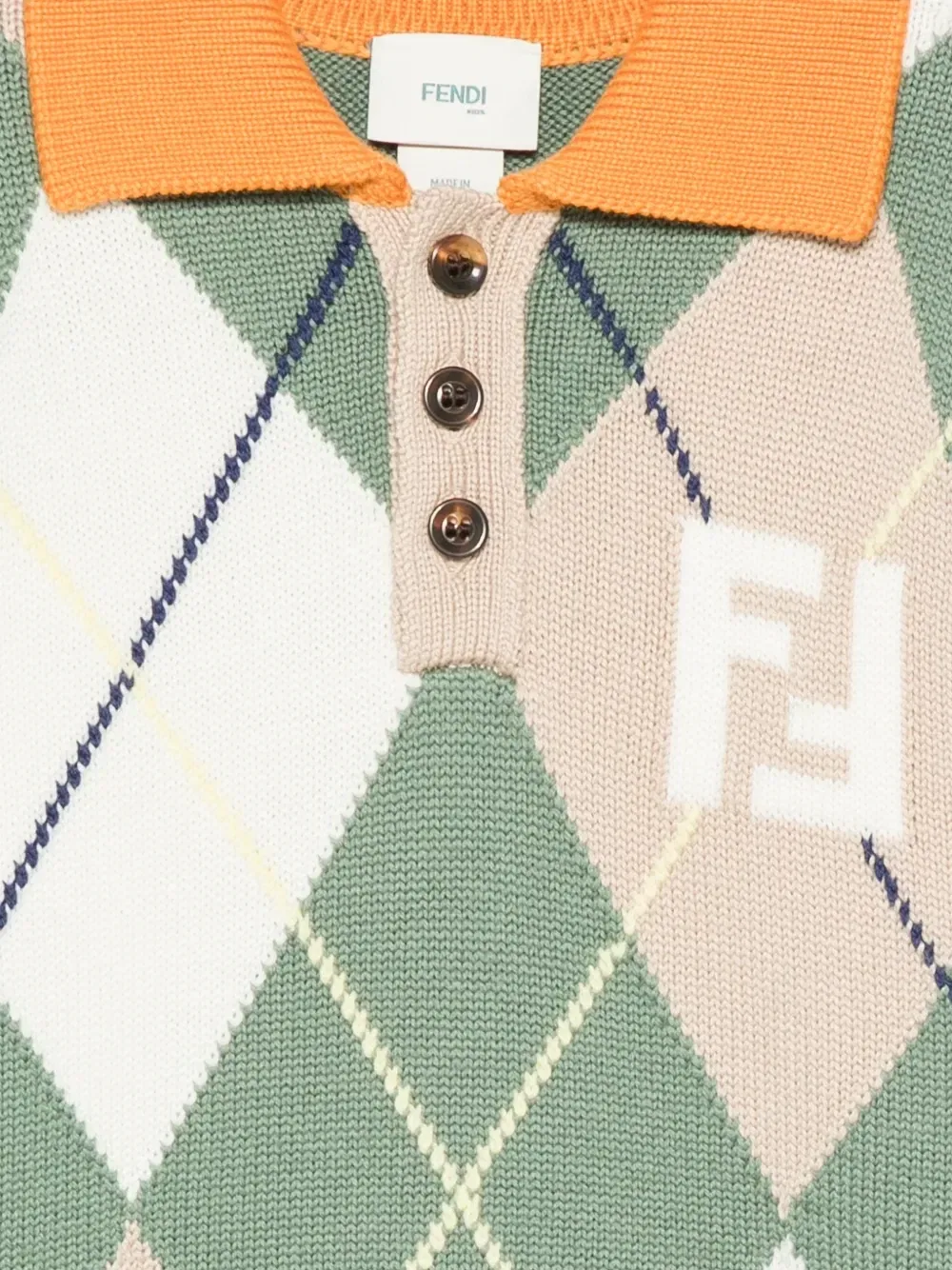 Шерстяной свитер с длинными рукавами и логотипом FF Fendi Kids, зеленый — фото 3