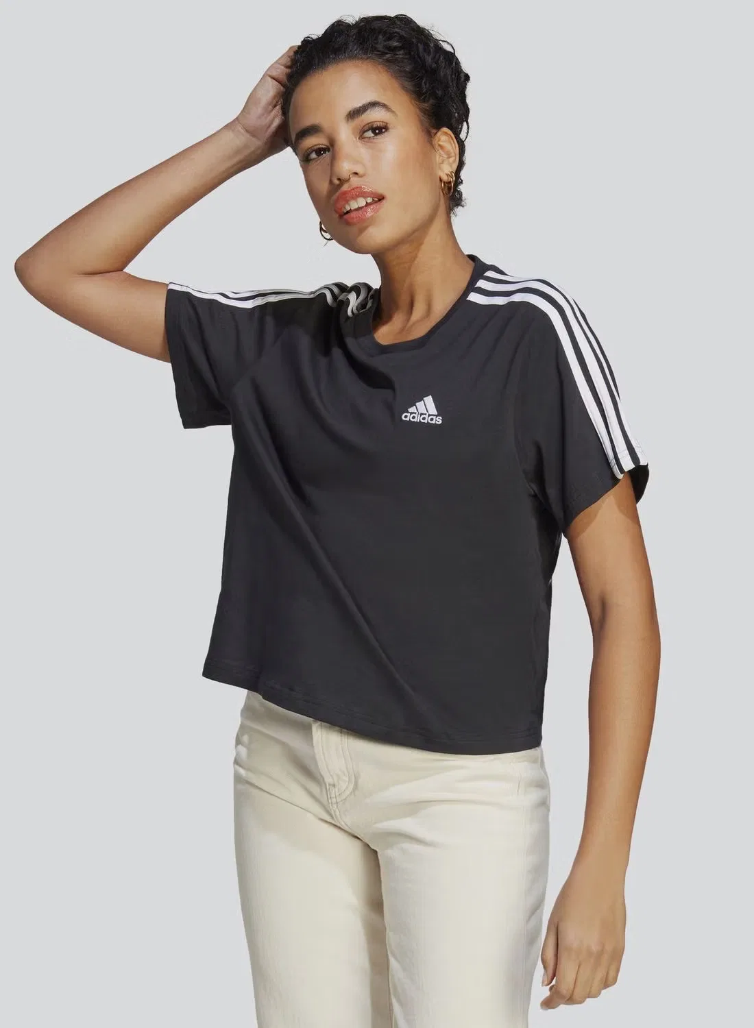 Футболка укороченная Essentials 3-Stripes Adidas, черный