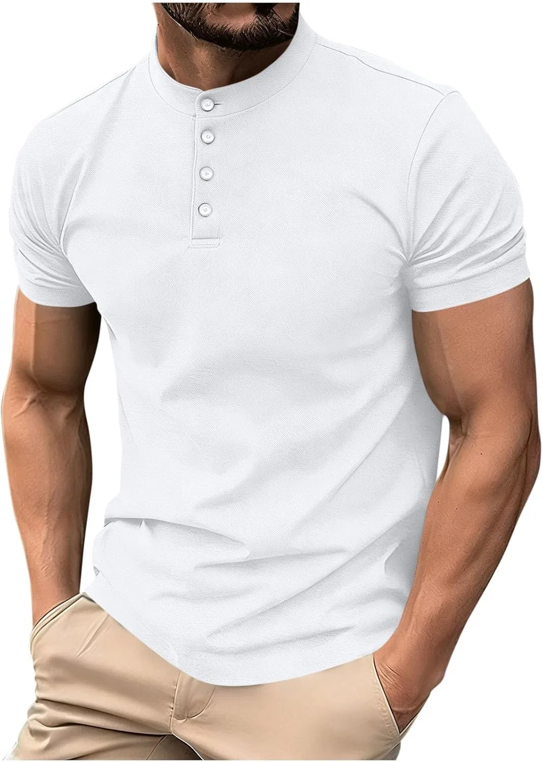 Мужская хенли футболка с коротким рукавом, White