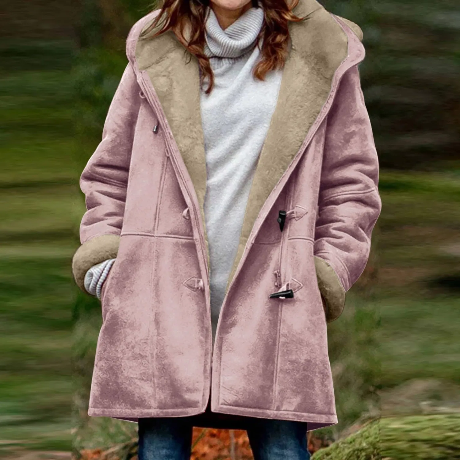 Женское пальто-тренч с утеплителем Oversized Cardigan, rosa — фото 2