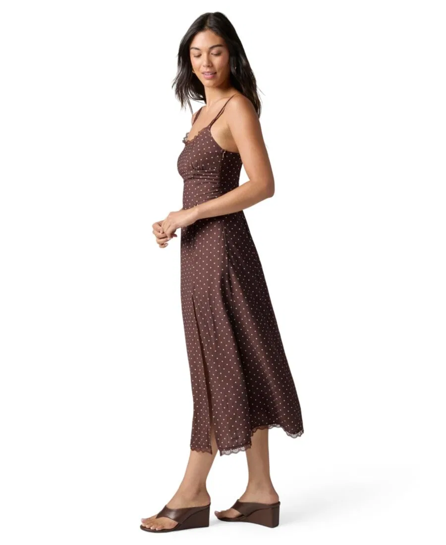 Платье-комбинация миди с разрезом, модель Scoop Neck Midi Slip Dress FLORENCE BY MILLS, Brown Polkadot — фото 3