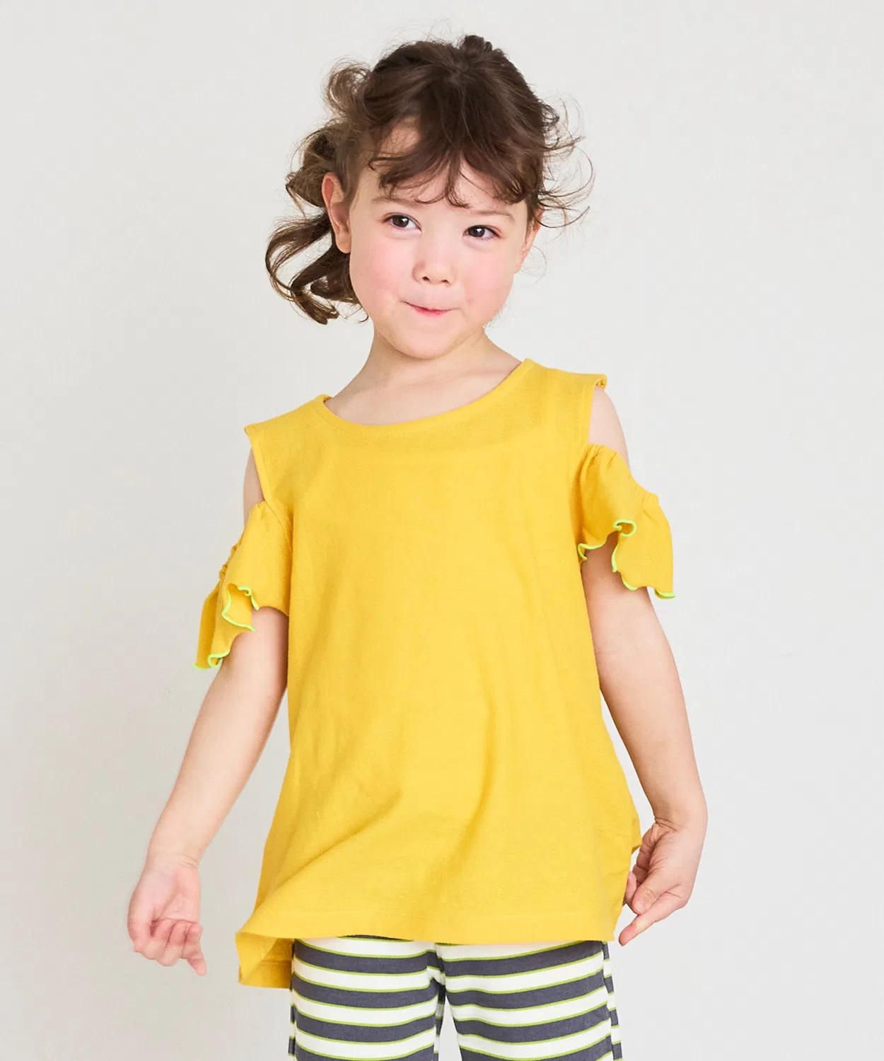 Детская футболка с фриллами и открытыми плечами, модель Off Shoulder Life Support Products, Yellow
