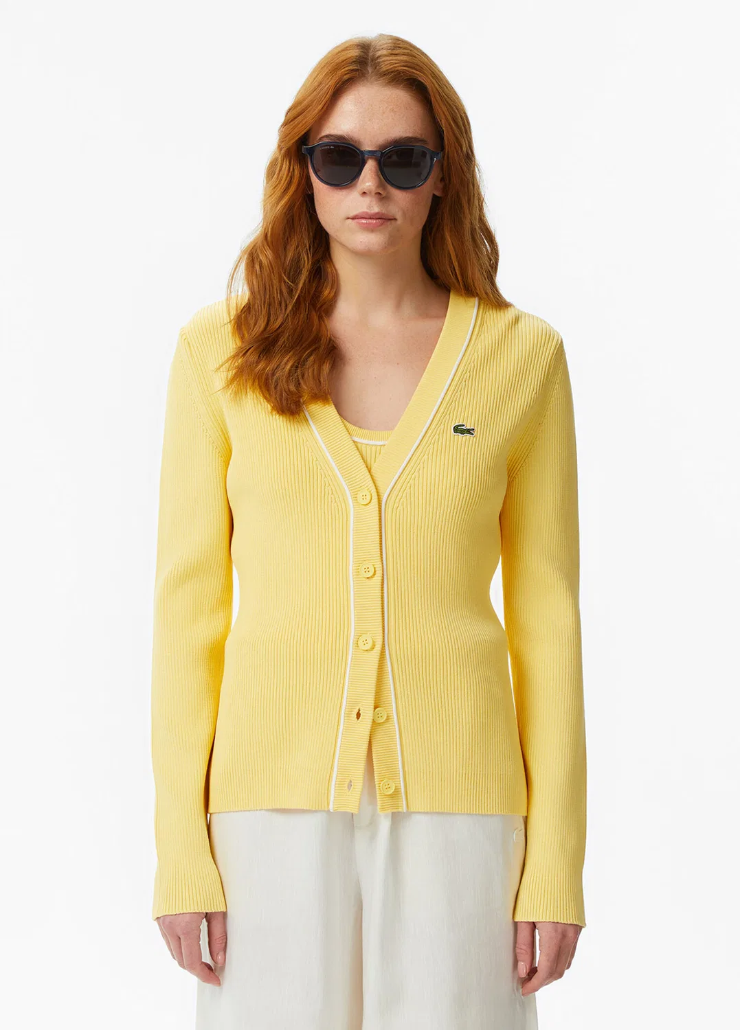 Кардиган Lacoste V-образным вырезом Slim Fit, желтый