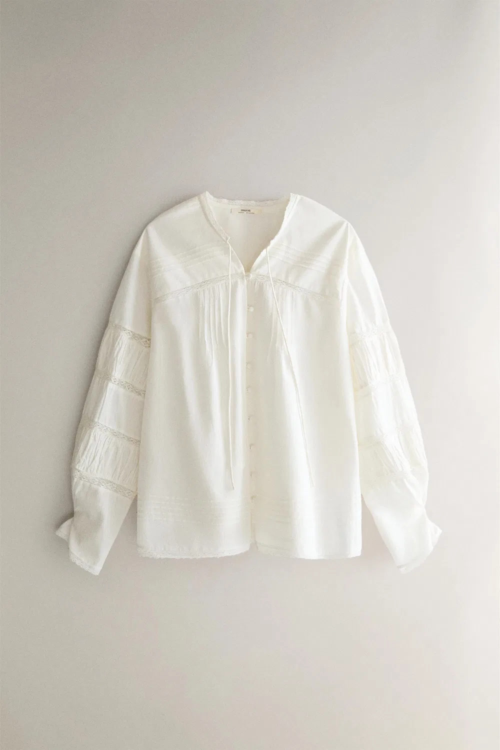 Хлопковая рубашка с кружевом ZARA, Ivory
