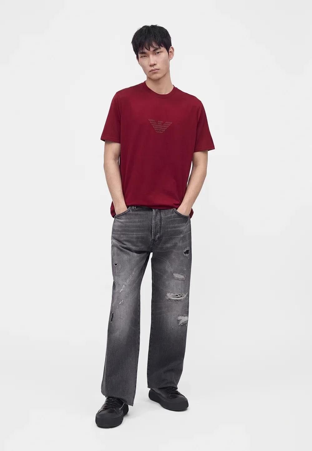 Брюки с карманами - джинсы свободного кроя Emporio Armani, Grey Denim — фото 2