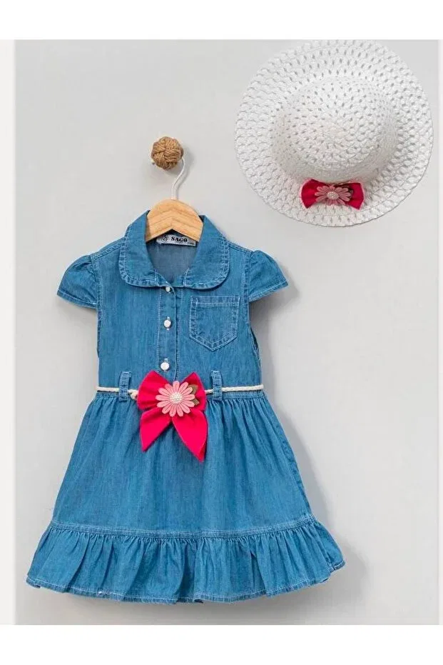 Детское джинсовое платье для девочек с бантом Kozadankids, Blue — фото 4