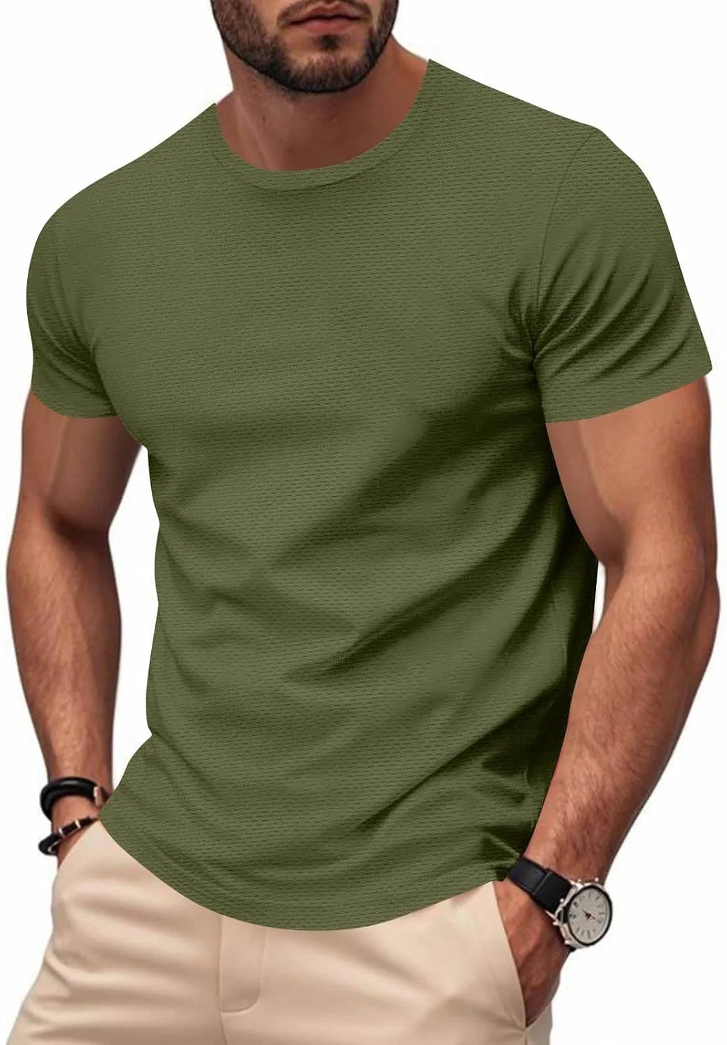 Мужская оверсайз футболка с сетчатой тканью Quick Dry Sports Fitness, Army Green — фото 2