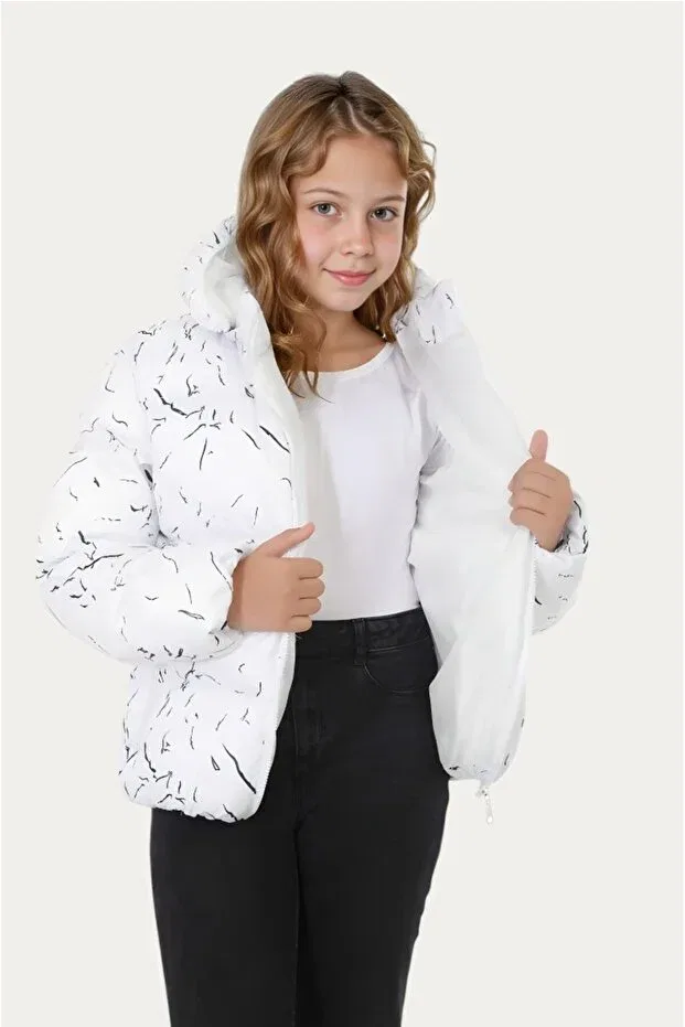 Детский зимнее пуховик для девочек с капюшоном Outriverkids, White