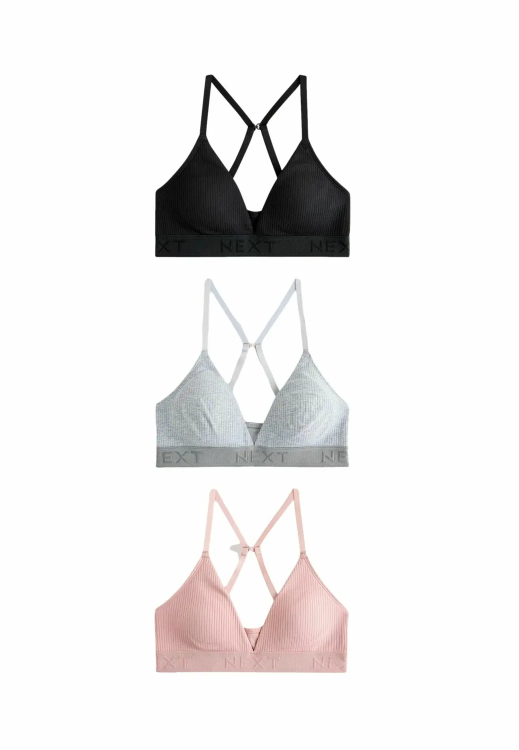 3 упаковки - треугольный бюстгальтер Next, Black Grey Pink