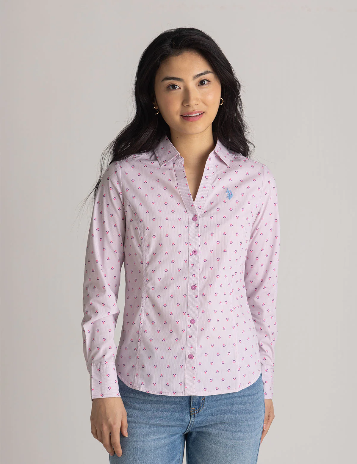 

Рубашка U.S. Polo Assn Long Sleeve Fitted Printed Poplin, лавандовый