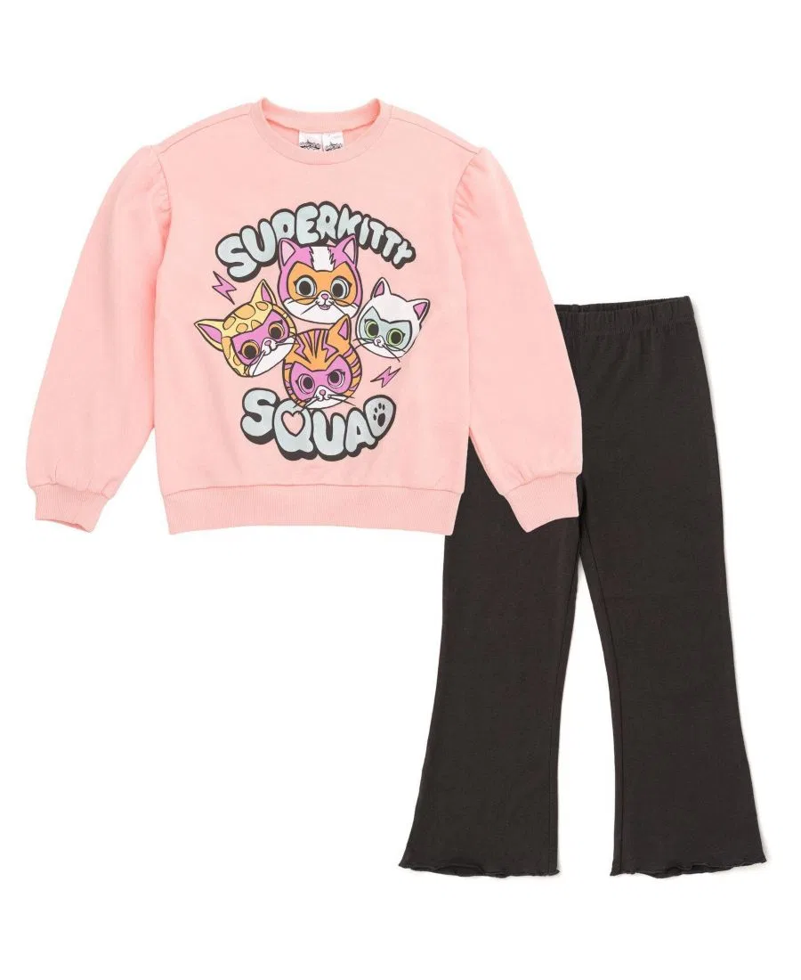 Комплект из свитшота и леггинсов с фларе Super Kitties, Pink Cement Grey