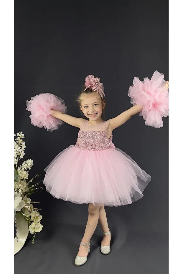 Детское платье для девочек с пайетками Pompom Delfini Kids, Pink — фото 3