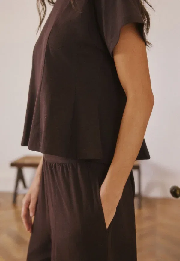Комплект пижамы из хлопка Tall fit - cinched waist peplum short sleeve pyjamas set Next, chocolate brown, коричневый/шоколадный — фото 4