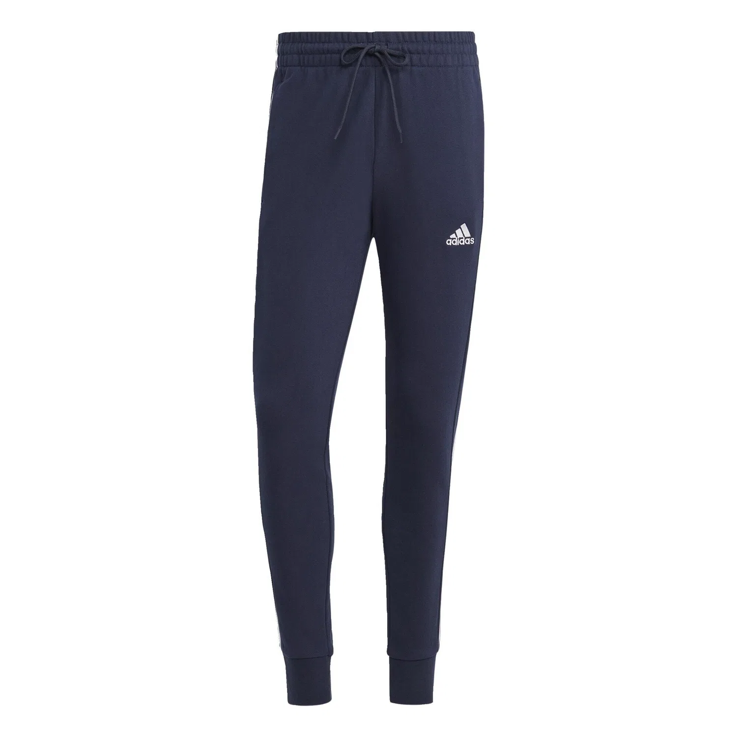 Мужские спортивные штаны из футера с зауженным низом Essentials 3-Streifen French-Terry-Hose Adidas, Schwarz Weiss — фото 2