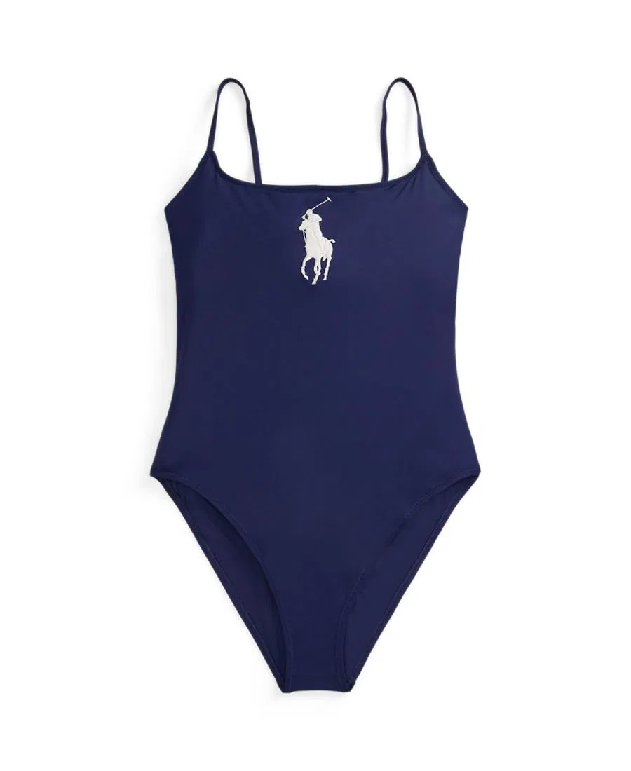 Цельный купальник с бретелями-спагетти Polo Ralph Lauren, Navy Blue — фото 4