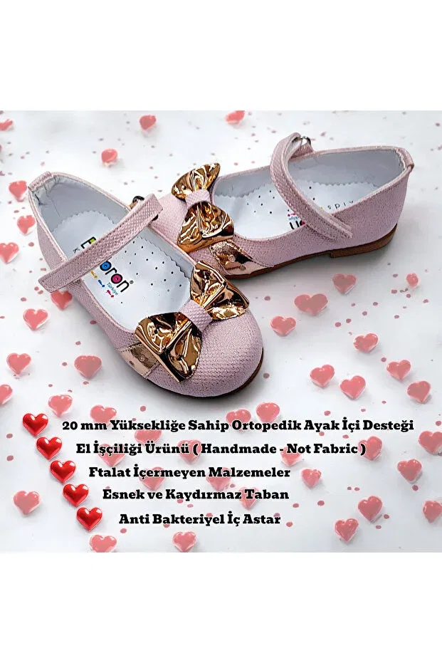 Детские балетки для девочек с бантиком Orthopedic girls' ballerina baby and children's shoes glittery pink yf2502 Beebron, Silvery Pink — фото 3