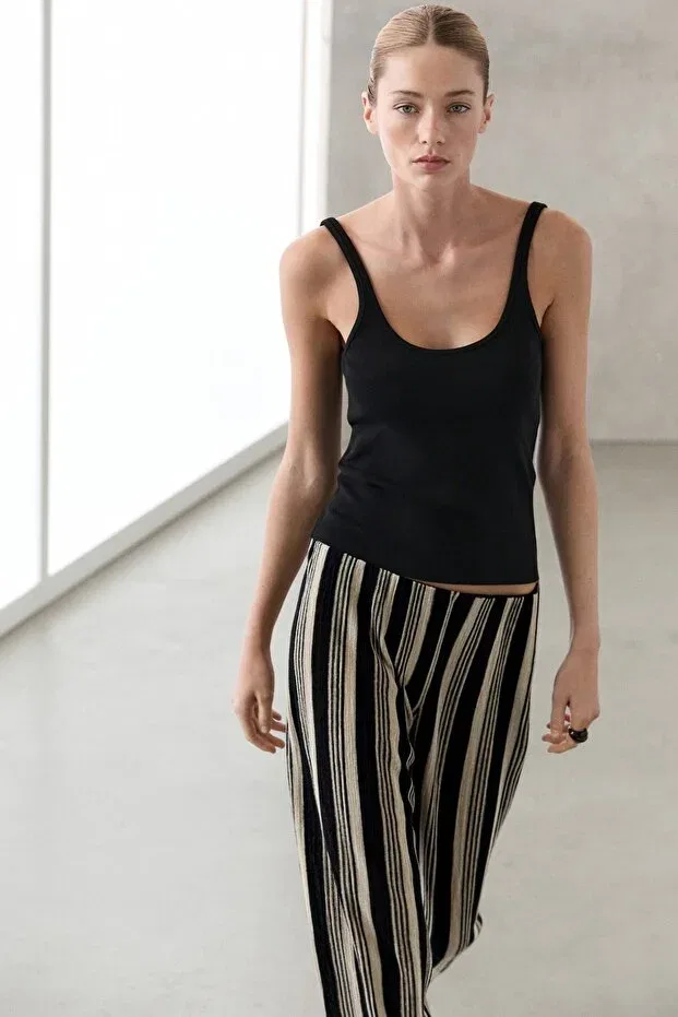 Женская хлопковая блуза-майка Massimo Dutti, Black — фото 2