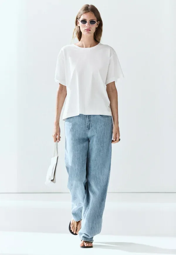 Футболка хлопок Basic t-shirt Massimo Dutti, белый — фото 2