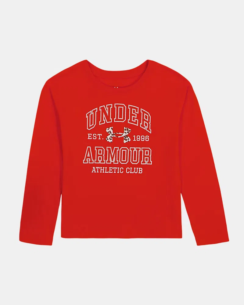 Детский лонгслив с влагоотводящей быстросохнущей тканью UA Varsity UnderArmour, Anthem Red/Apex Pink
