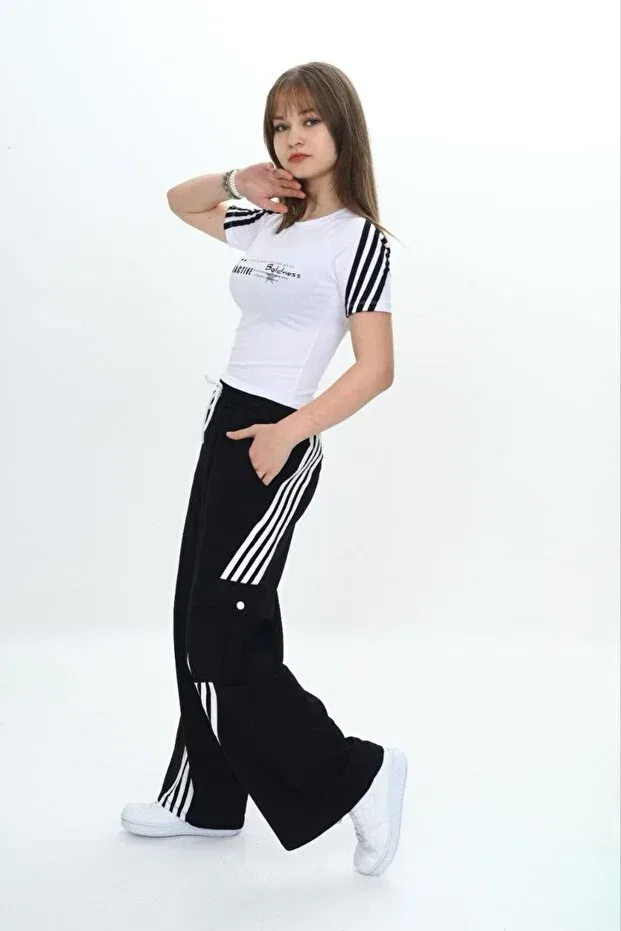 Детский спортивный комплект для девочек с принтом Asortik Kids, Black And White — фото 2