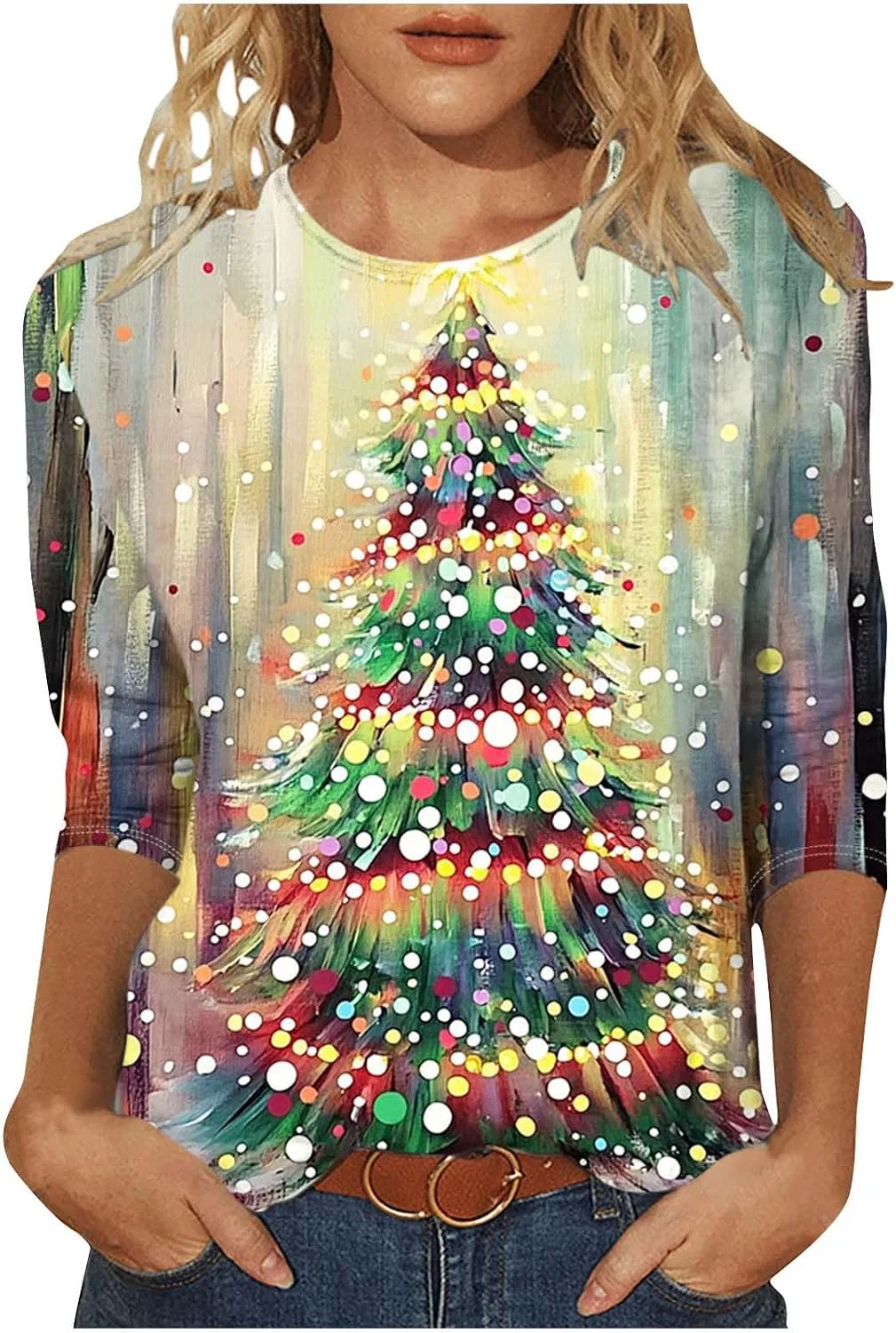 Женская футболка с рождественским принтом Glitter Xmas Tree Snow, Multicolor
