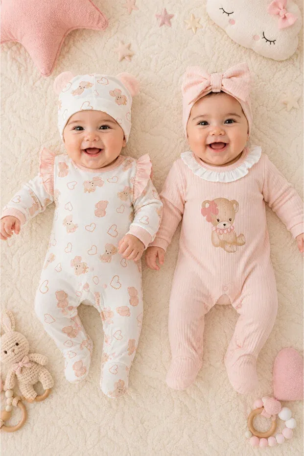 Детский комбинезон для девочек хлопковый с принтом Basics My Babies Label, Light Pink — фото 2