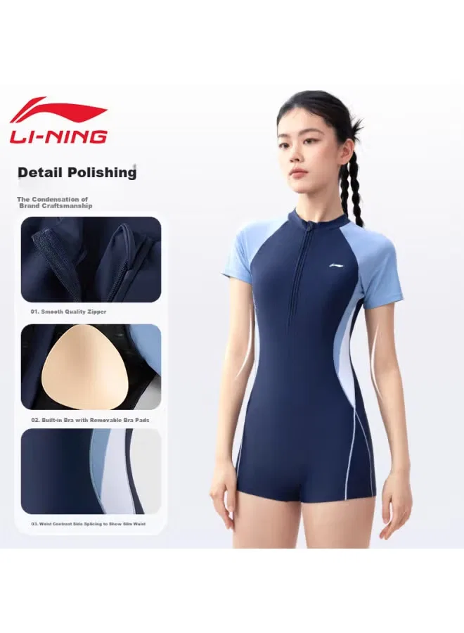 Купальник слитный с квадратным вырезом Li-Ning, синий — фото 3