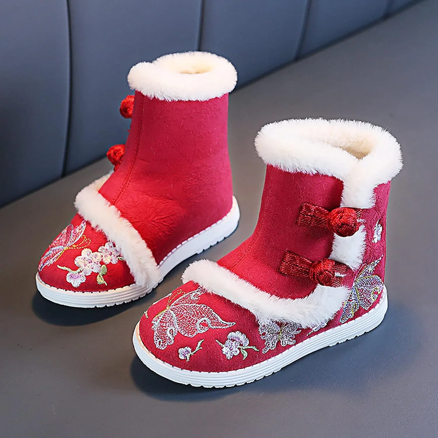 Детские сапоги для девочек с вышивкой Hanfu Shoes Chinese Year Boots, Red — фото 3