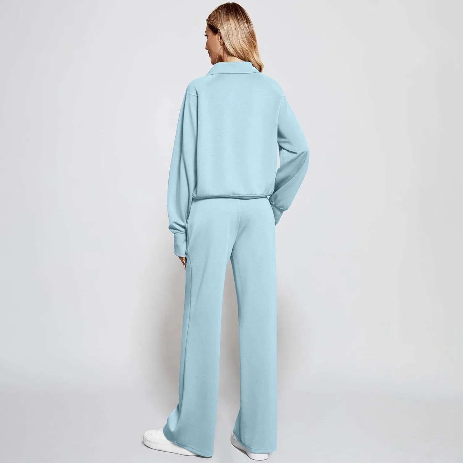 Женский спортивный комплект из худи с молнией и широких брюк, B-light Blue — фото 2