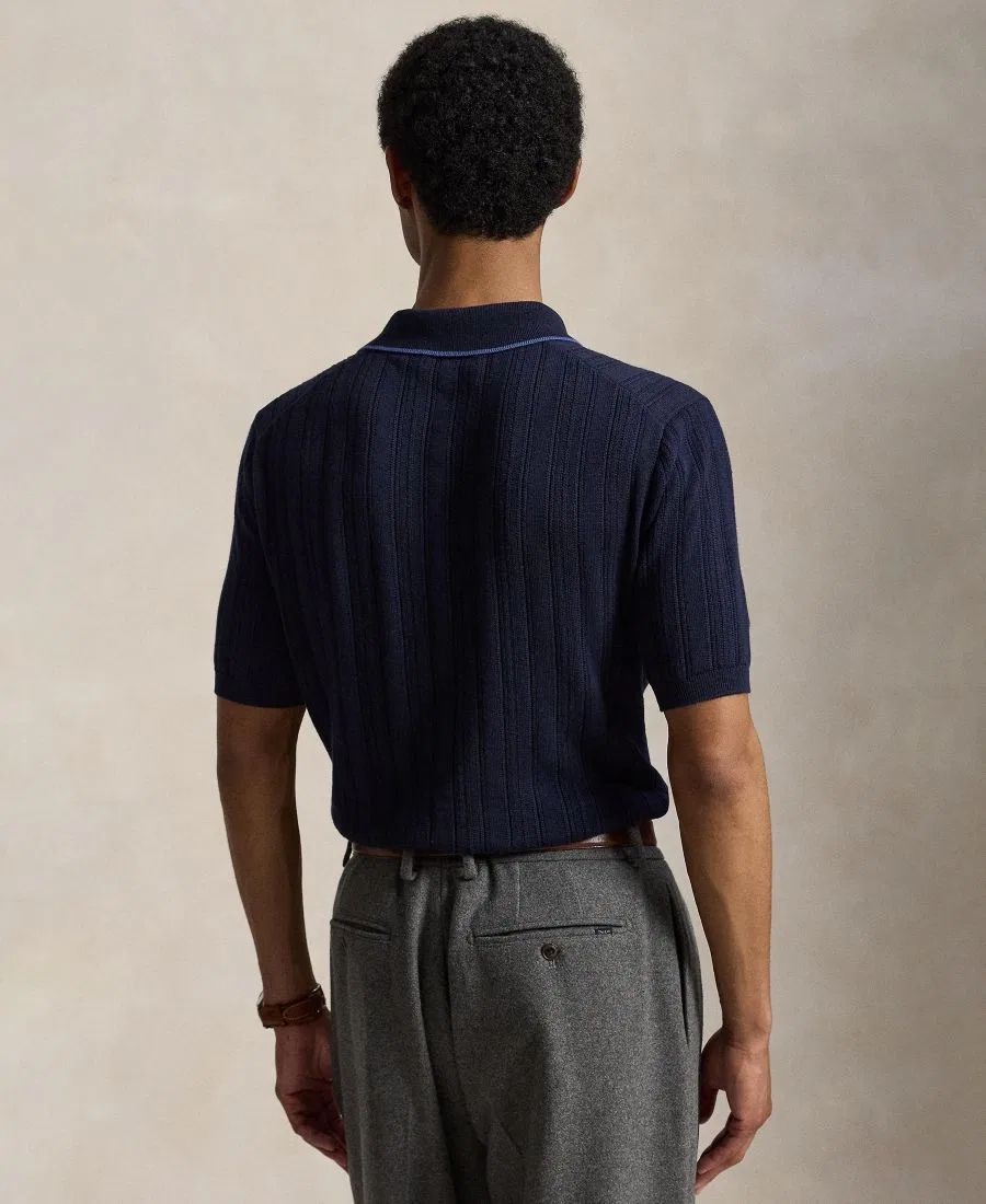Мужское поло из фактурного хлопка с воротником-поло Polo Ralph Lauren, Hunter Navy — фото 4
