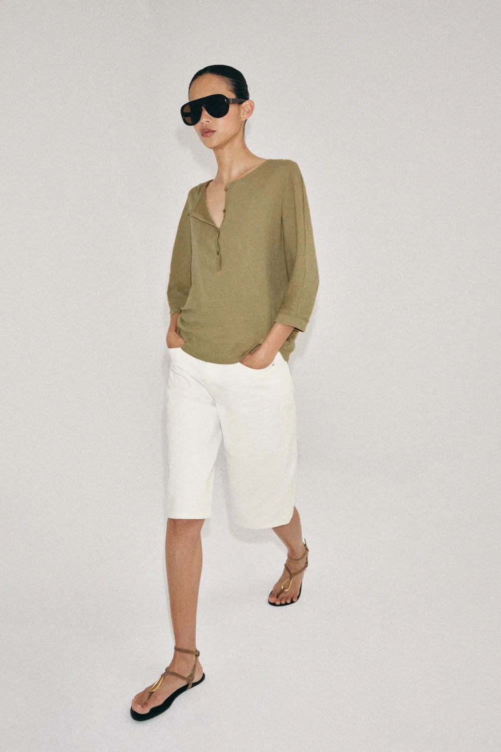 Джинсовые шорты-бермуды средней посадки из коллекции ZW ZARA, White — фото 2