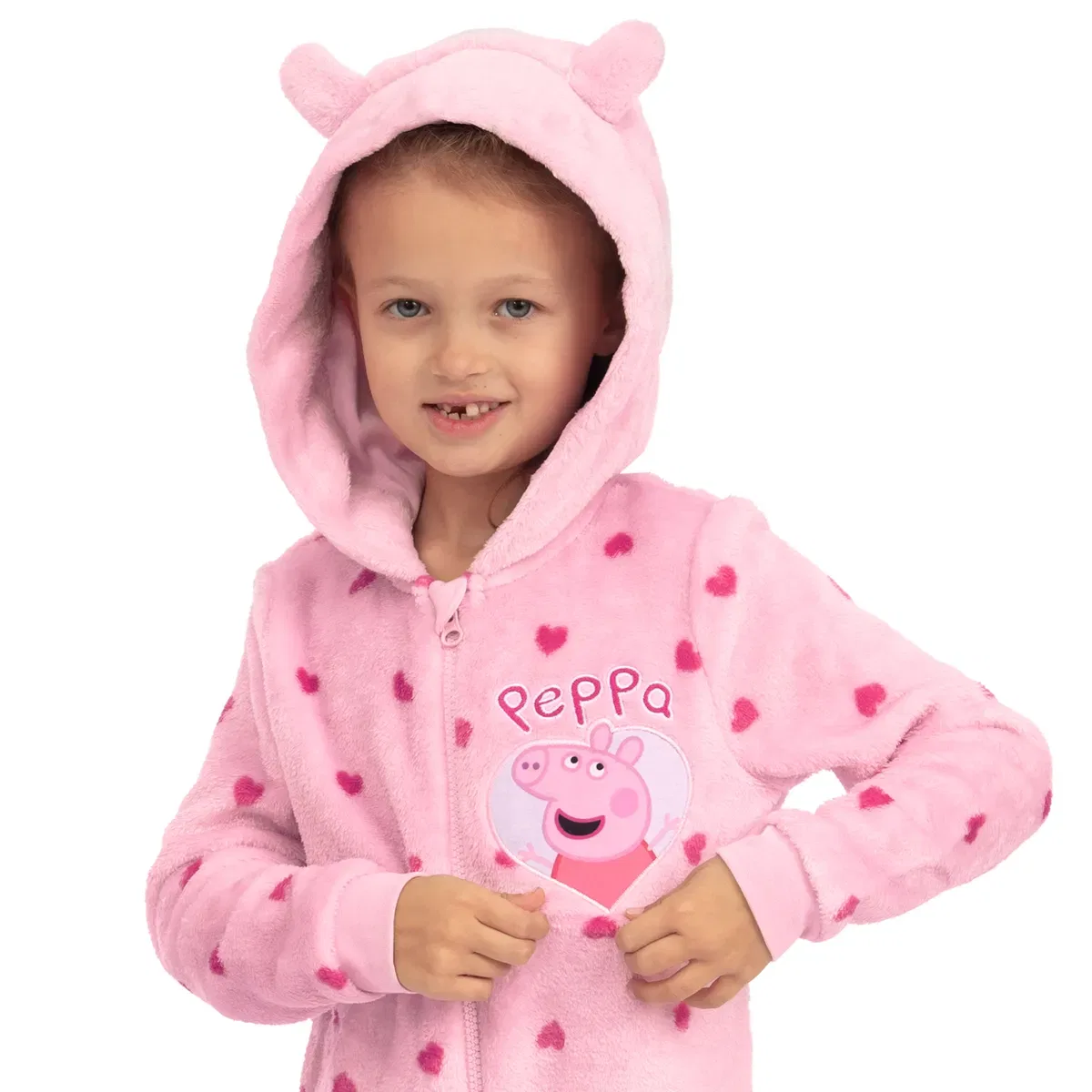 Детский флисовый комбинезон с сердцем и 3D ушками Peppa Pig, Pink — фото 3
