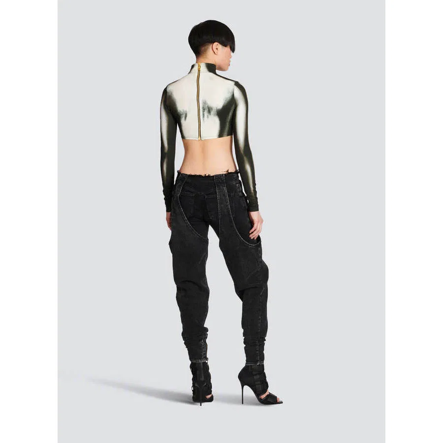 Джинсы с галтер-кроем и эффектом потертости Balmain, Black — фото 4