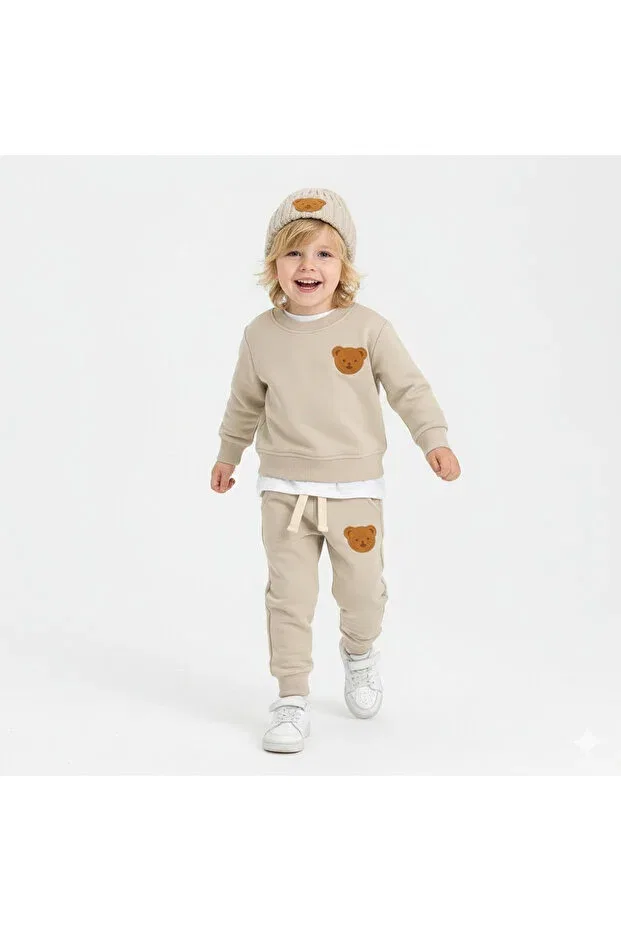 Детский спортивный комплект из футера с вышивкой Şapkakids, Beige