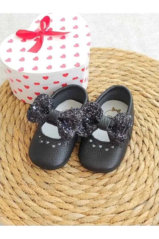 Детские мокасины для девочек кожаные Princess model Minibiri, Black