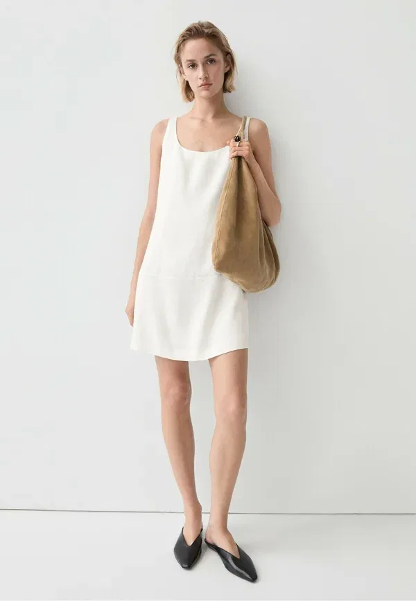 Платье из льна и вискозы Massimo Dutti, белый