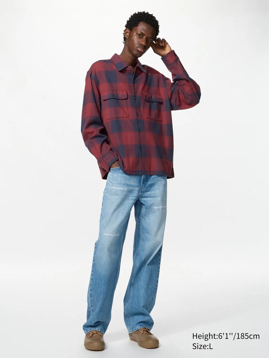 Рубашка Uniqlo, фланелевая, бордовый — фото 2