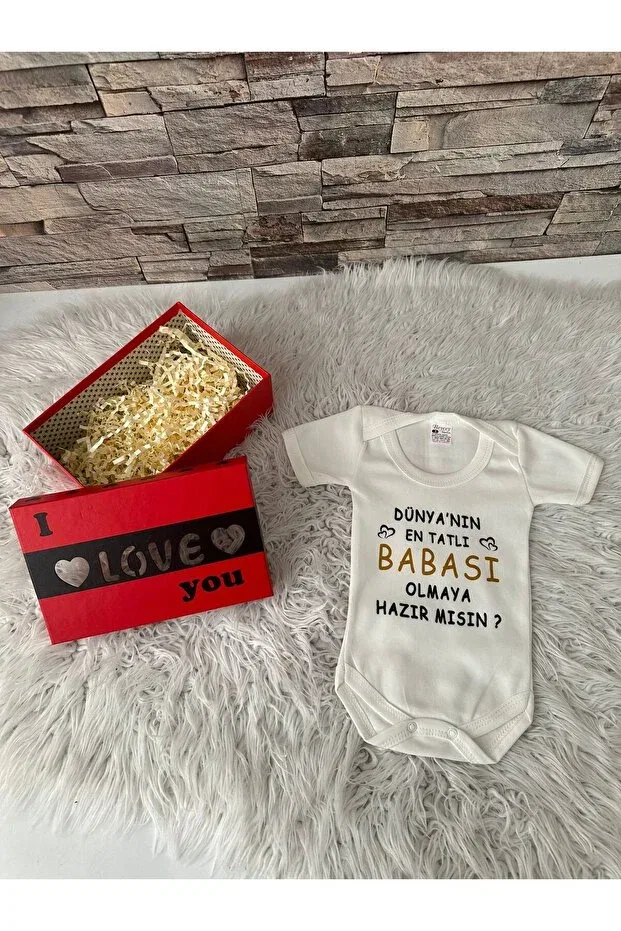 Детское боди-комбинезон с принтом Get Ready You Are Becoming A Father Good News Box Beycey Tasarim, Ecru